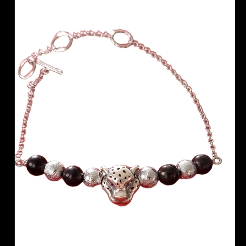 Shungite Leopard Head Sterling Silver Bracelet